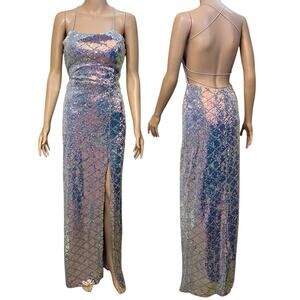 NEW Next Up Sequin Maxi Dress Formal Gown 7/8 Prom Mermaid Irridescent Straight